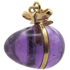Amethyst Easter Egg Charm with Bow 14K Gold