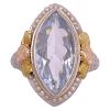 Art Deco 2.39ct Aquamarine Ring with Seed Pearl Accents 14K Gold