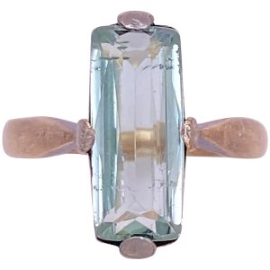 Art Deco 2.72ct French Cut Sea Green Aquamarine Ring 14K Gold
