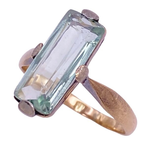 Art Deco 2.72ct French Cut Sea Green Aquamarine Ring 14K Gold side