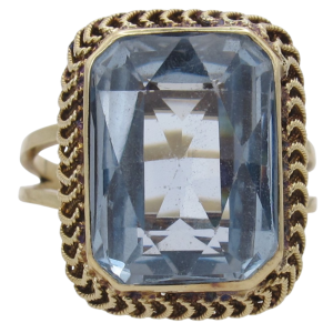 Cushion Cut Blue Spinel Mid-Century Ring 14K Yellow Gold Side (2)