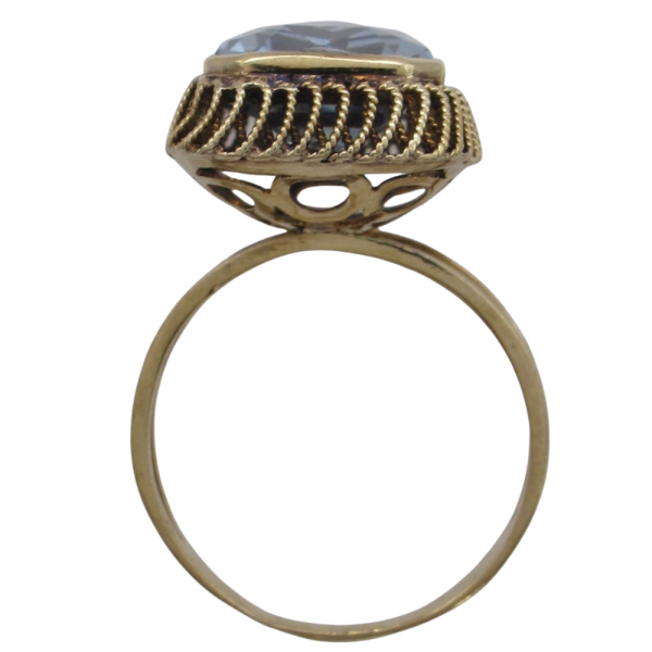 Cushion Cut Blue Spinel Mid-Century Ring 14K Yellow Gold profile
