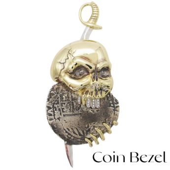 Custom Atocha Coin Bezel Skull and sword 14k Arnold Jewelers