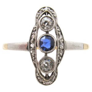 Edwardian 0.47ctw Diamond & Sapphire Ring 14K Gold Platinum