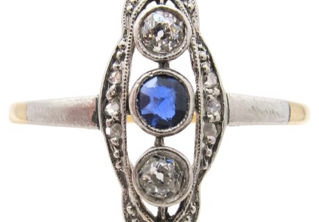 Edwardian 0.47ctw Diamond & Sapphire Ring 14K Gold Platinum