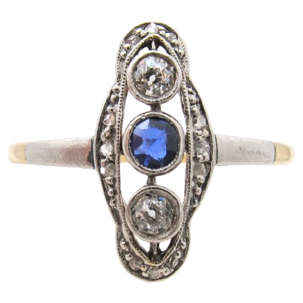Edwardian 0.47ctw Diamond & Sapphire Ring 14K Gold Platinum