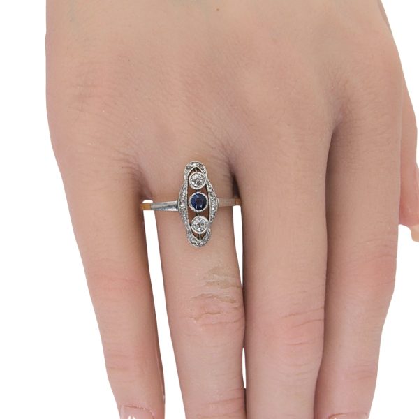 Edwardian 0.47ctw Diamond & Sapphire Ring 14K Gold Platinum worn