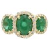 Effy 3.30ctw Emerald & Diamond Three-Stone Halo Ring 14k Yellow Gold Front
