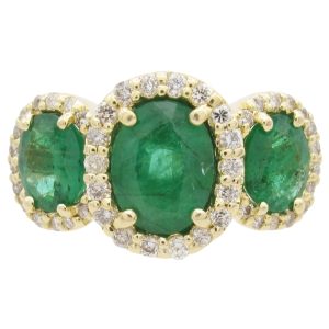 Effy 3.30ctw Emerald & Diamond Three-Stone Halo Ring 14k Yellow Gold Front