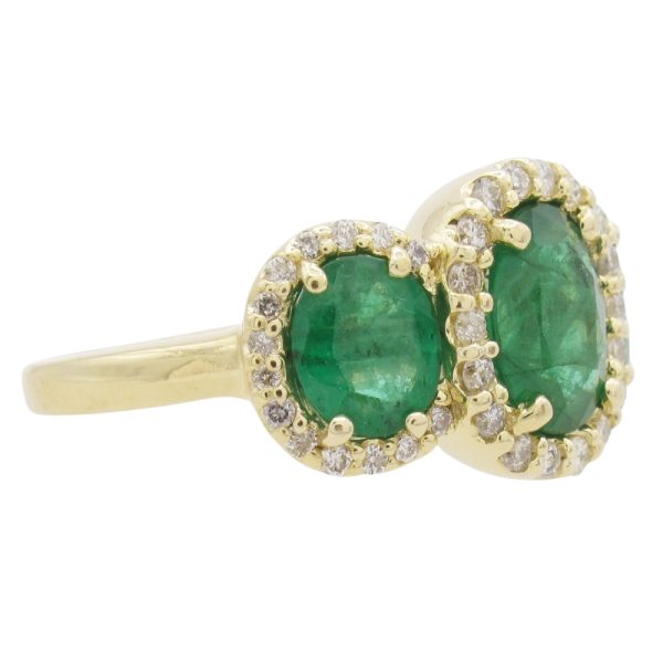 Effy 3.30ctw Emerald & Diamond Three-Stone Halo Ring 14k Yellow Gold Side