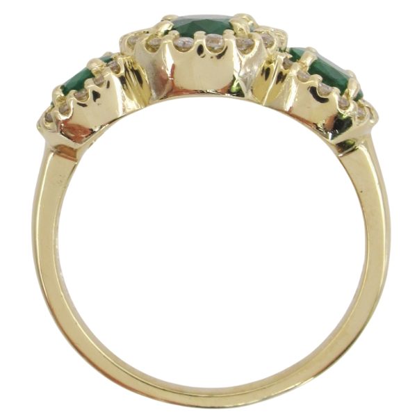 Effy 3.30ctw Emerald & Diamond Three-Stone Halo Ring 14k Yellow Gold Top