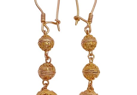 Graduated Bead Dangle Earrings 22K Baht Gold