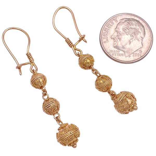 Graduated Bead Dangle Earrings 22K Baht Gold size