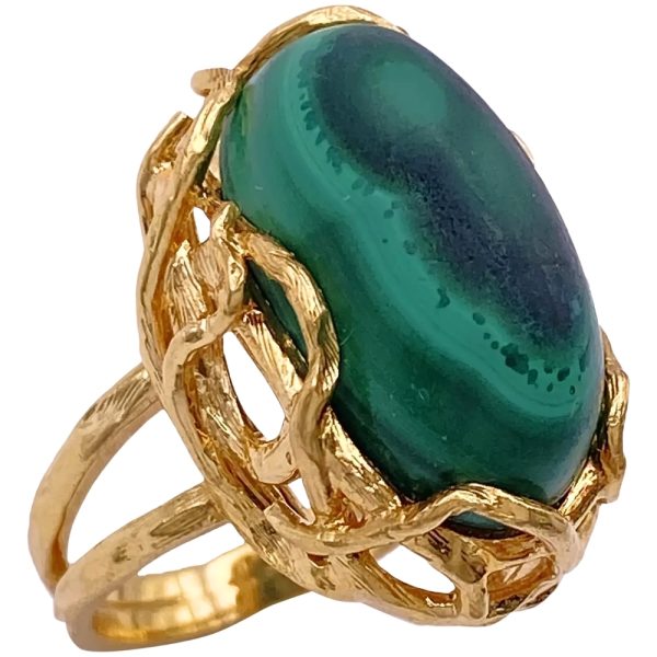 Handcrafted Malachite Ring 18K Gold side