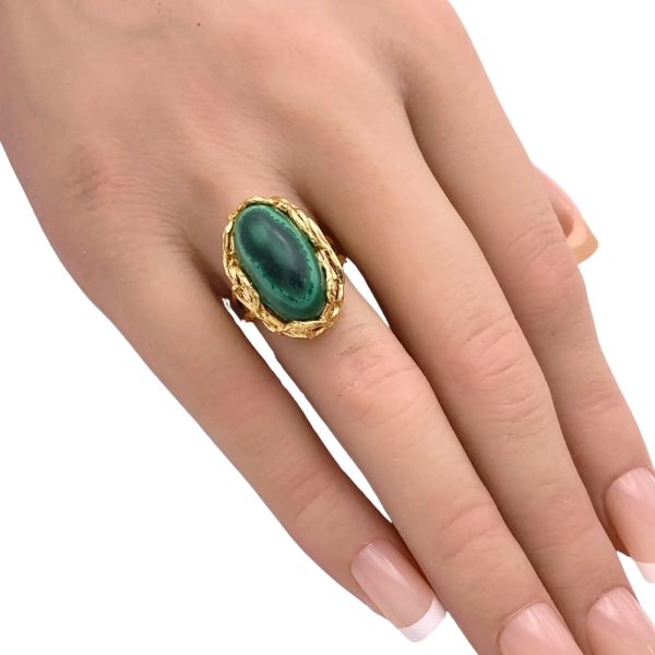 Handcrafted Malachite Ring 18K Gold worn