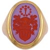 Heraldic Crest Banded Agate Intaglio Signet Ring 18K Gold