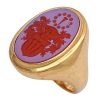 Heraldic Crest Banded Agate Intaglio Signet Ring 18K Gold side