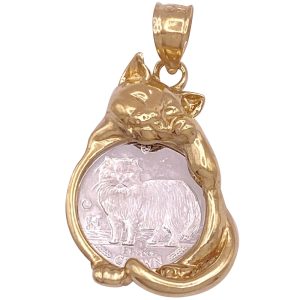Isle of Man 1989 Platinum Coin in Cat Bezel 14K Gold Pendant