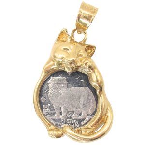 Isle of Man 1989 Platinum Coin in Cat Bezel 14K Gold Pendant front