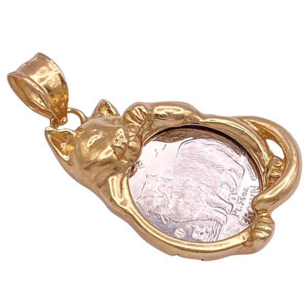 Isle of Man 1989 Platinum Coin in Cat Bezel 14K Gold Pendant side