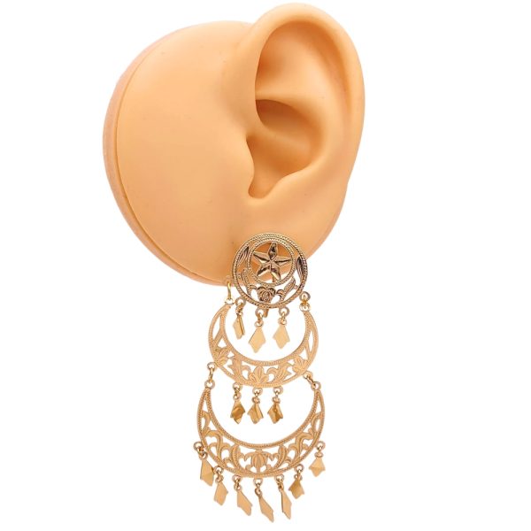 Long Chandelier Dangle Earrings 14K Gold worn