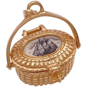 Nantucket Basket Moving Pendant Charm 14K Gold