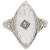Navette Camphor Glass Filigree Art Deco Ring 14K Front