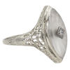 Navette Camphor Glass Filigree Art Deco Ring 14K Shoulder Angle