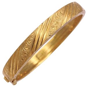 Ornate Banded Bangle Bracelet 14K Gold