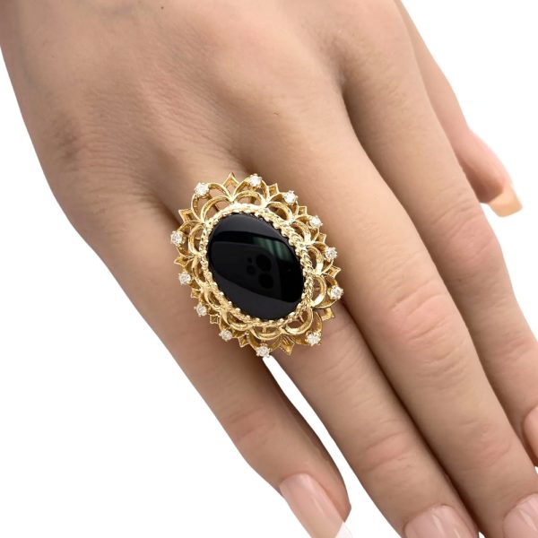 Ornate Onyx Cocktail Ring 14K Gold worn