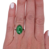 Oval Apple Green Jade Edwardian Solitaire Ring in 14K Yellow Gold Worn