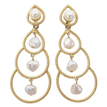 Pearl Tiered Graduating Drop Earrings 14K Gold