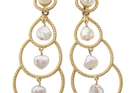 Pearl Tiered Graduating Drop Earrings 14K Gold