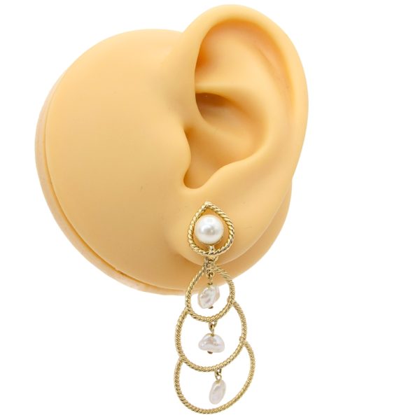 Pearl Tiered Graduating Drop Earrings 14K Gold worn