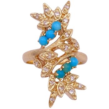 Persian Turquoise Elongated Ring 14K Gold