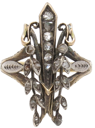 Rose Cut Diamond Wreath Georgian Ring 14K & Silver