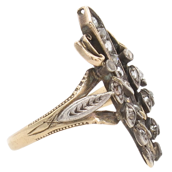 Rose Cut Diamond Wreath Georgian Ring 14K & Silver Side