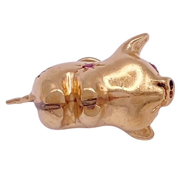 Ruby Piggy Bank Charm 14K Gold Three-Dimensional bottom