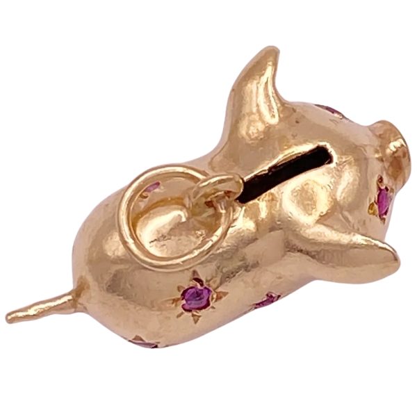 Ruby Piggy Bank Charm 14K Gold Three-Dimensional top