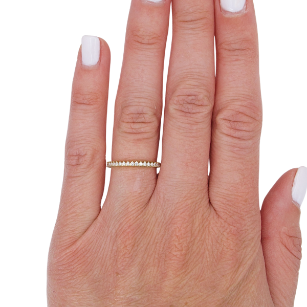 Three Prong Thin Diamond Wedding Band Stack .19 ctw Worn