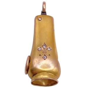 Victorian Diamond Cigar Cutter Fob Charm 14K Gold