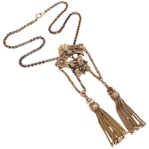 Victorian Era Double Tassel Necklace 14K Gold full