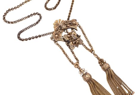 Victorian Era Double Tassel Necklace 14K Gold full