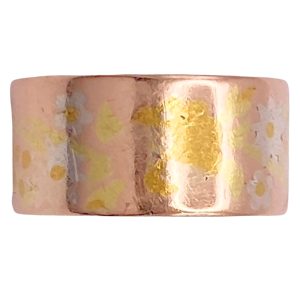 Victorian Floral Inlay Wide Band Ring 14K Gold