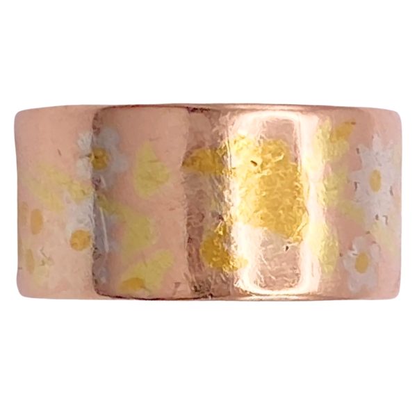 Victorian Floral Inlay Wide Band Ring 14K Gold