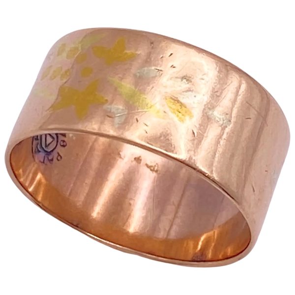 Victorian Floral Inlay Wide Band Ring 14K Gold back