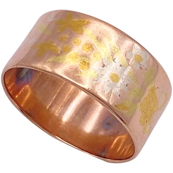 Victorian Floral Inlay Wide Band Ring 14K Gold side