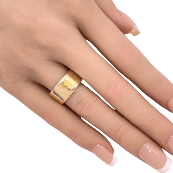 Victorian Floral Inlay Wide Band Ring 14K Gold worn