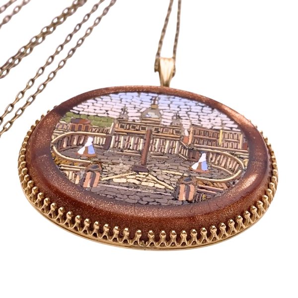 Victorian Grand Tour Micro Mosaic Necklace 14K Gold side