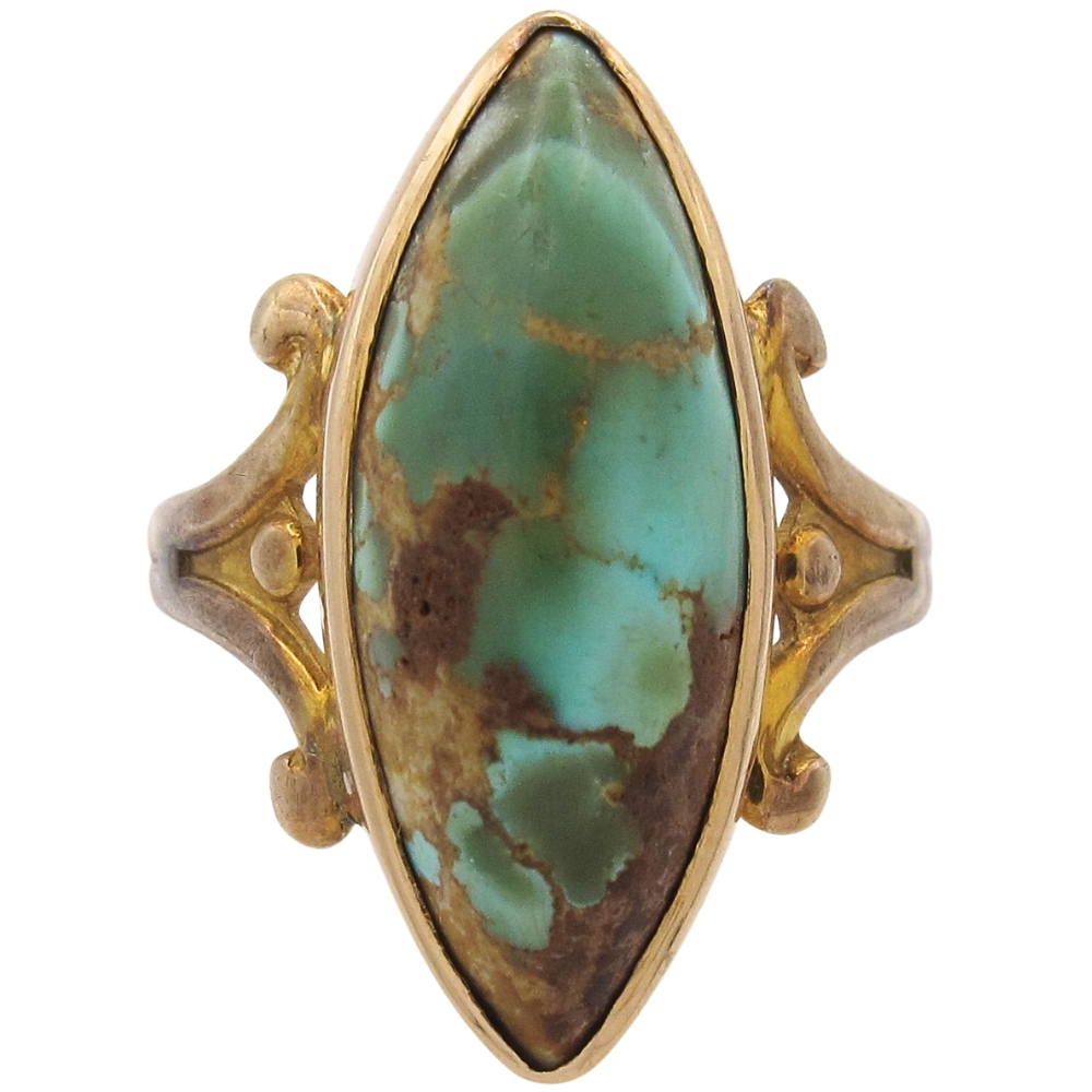 Victorian Navette Turquoise Ring 10K Gold